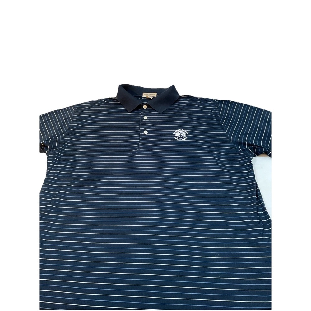 Pebble Beach Golf Links Mens Navy Blue Striped Short Sleeve Polo Shirt Large